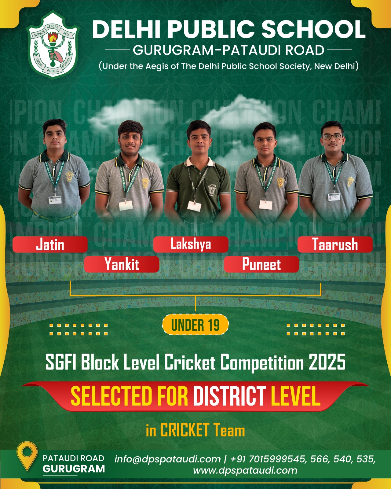 DPS Pataudi the best school in pataudi's Students wins Gold medal in cricket